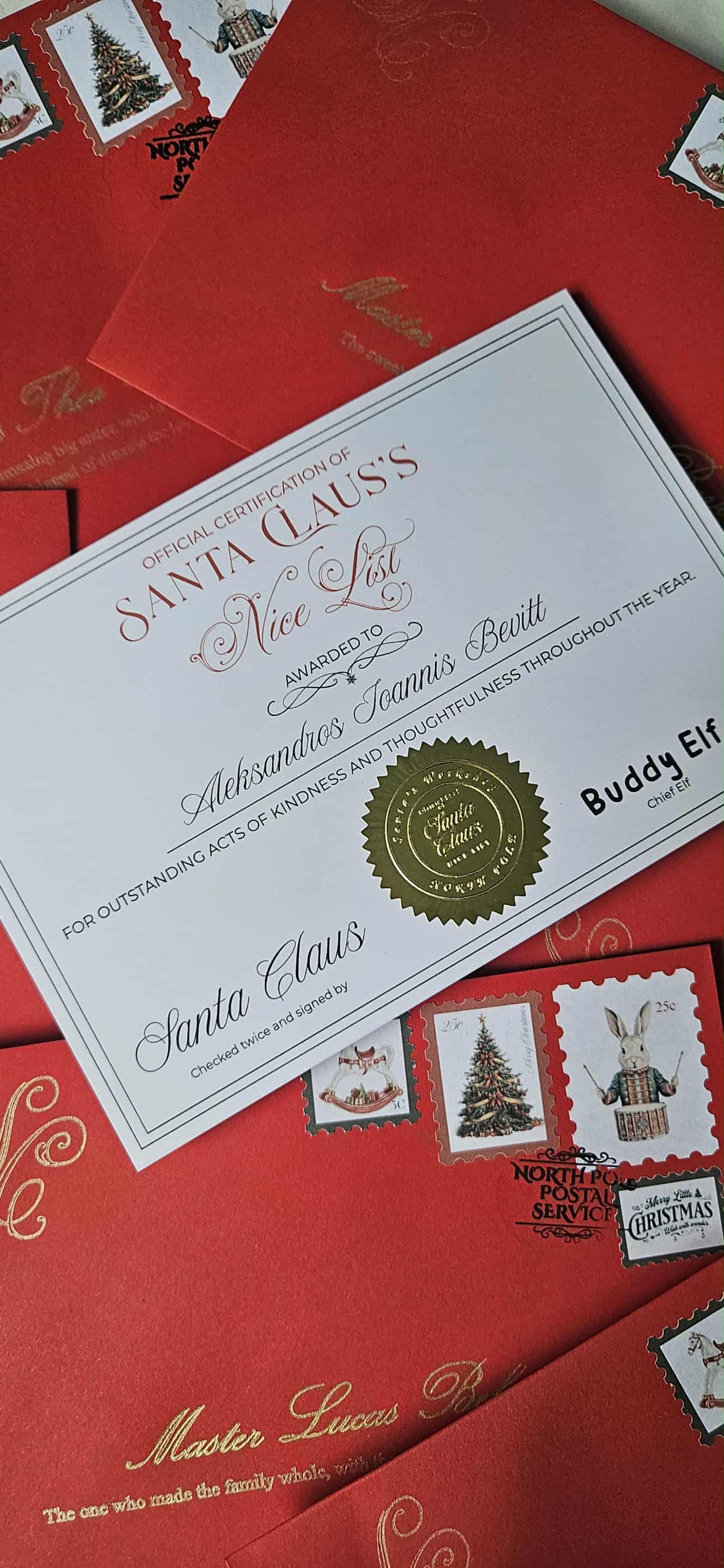 Letters from Santa and Nice List Certificate - Standard letter with Standard P.S. Message